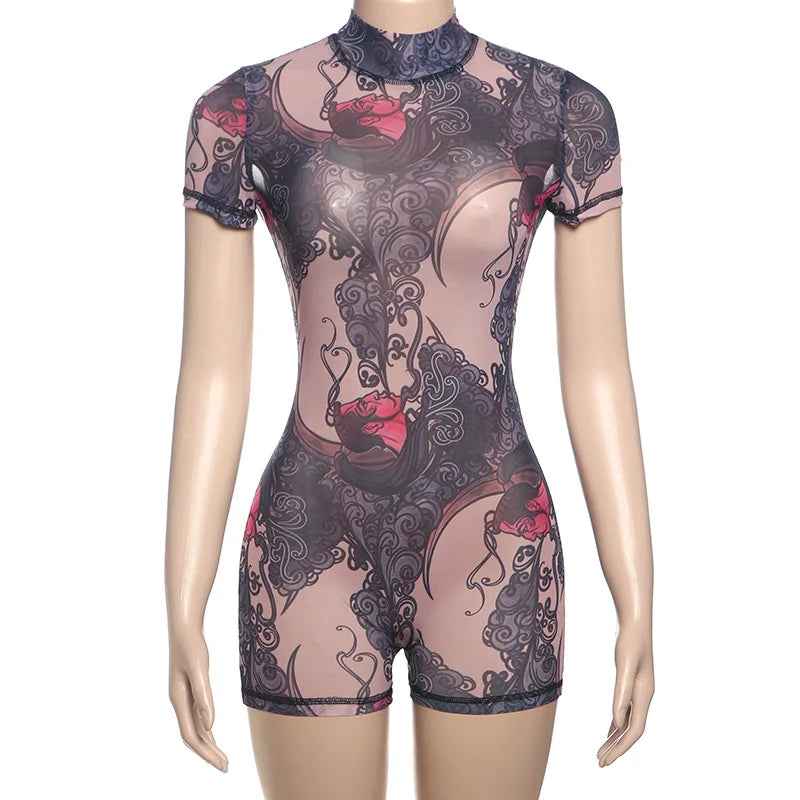 Sheer Mesh Backless Romper