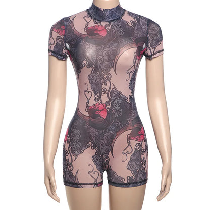 Sheer Mesh Backless Romper