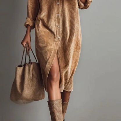 Retro Corduroy Shirt Dress