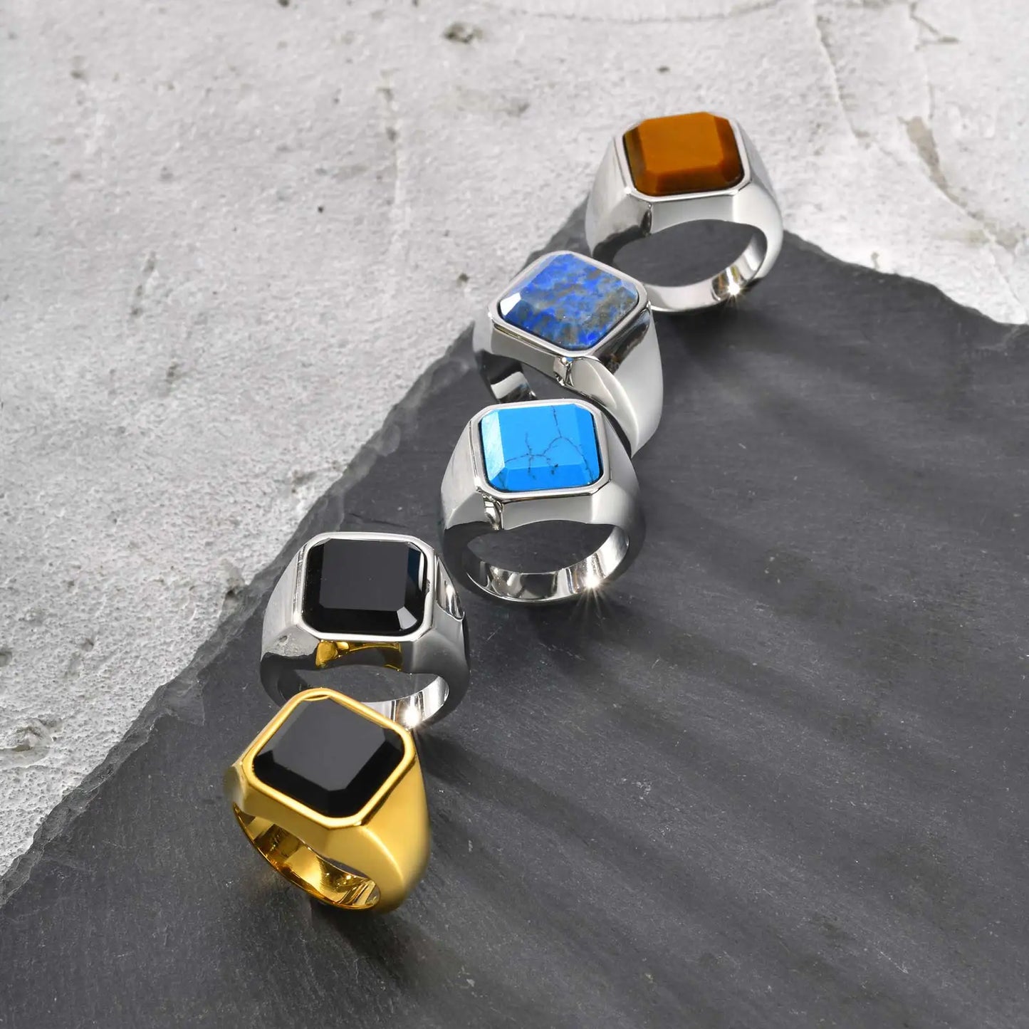 Punk Natural Stone Stainless Steel Ring