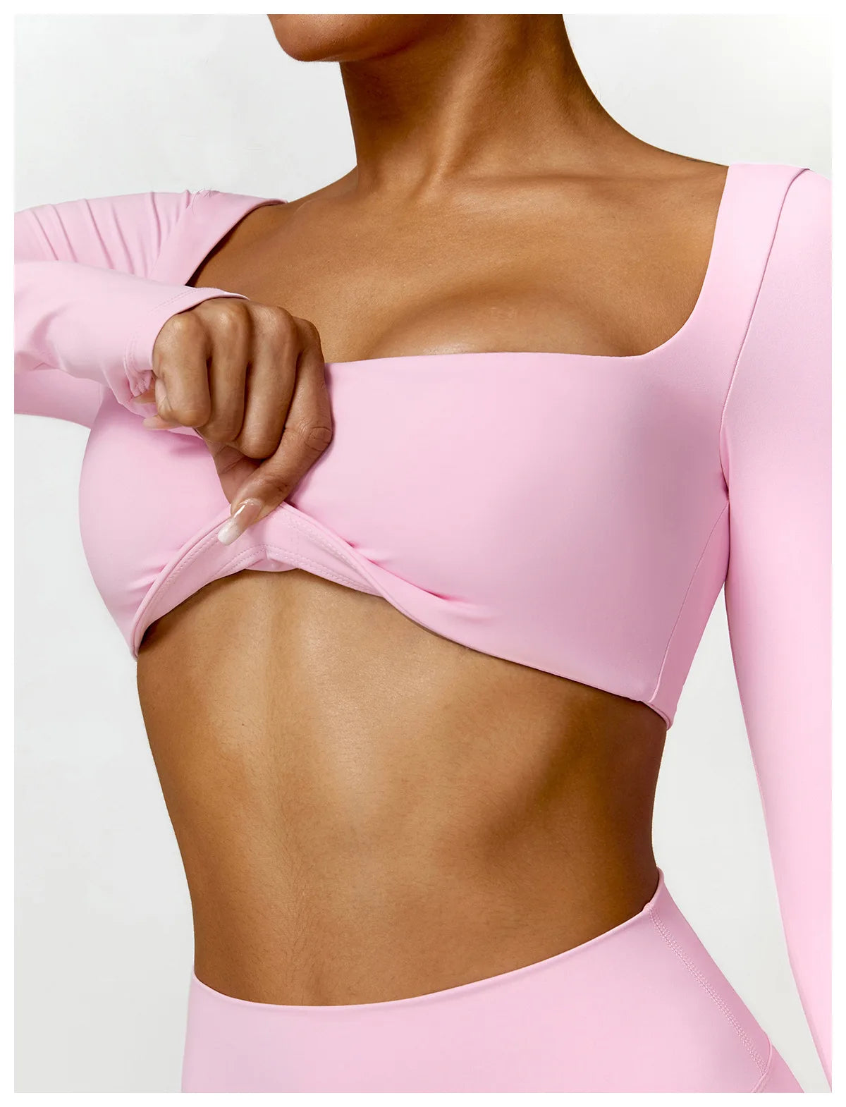Nylon Solid Long Sleeve Two-Piece Yoga Set