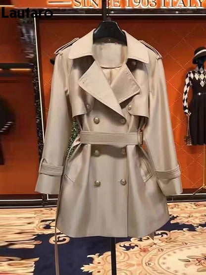 Women’s Khaki Satin Trench Coat with Belt