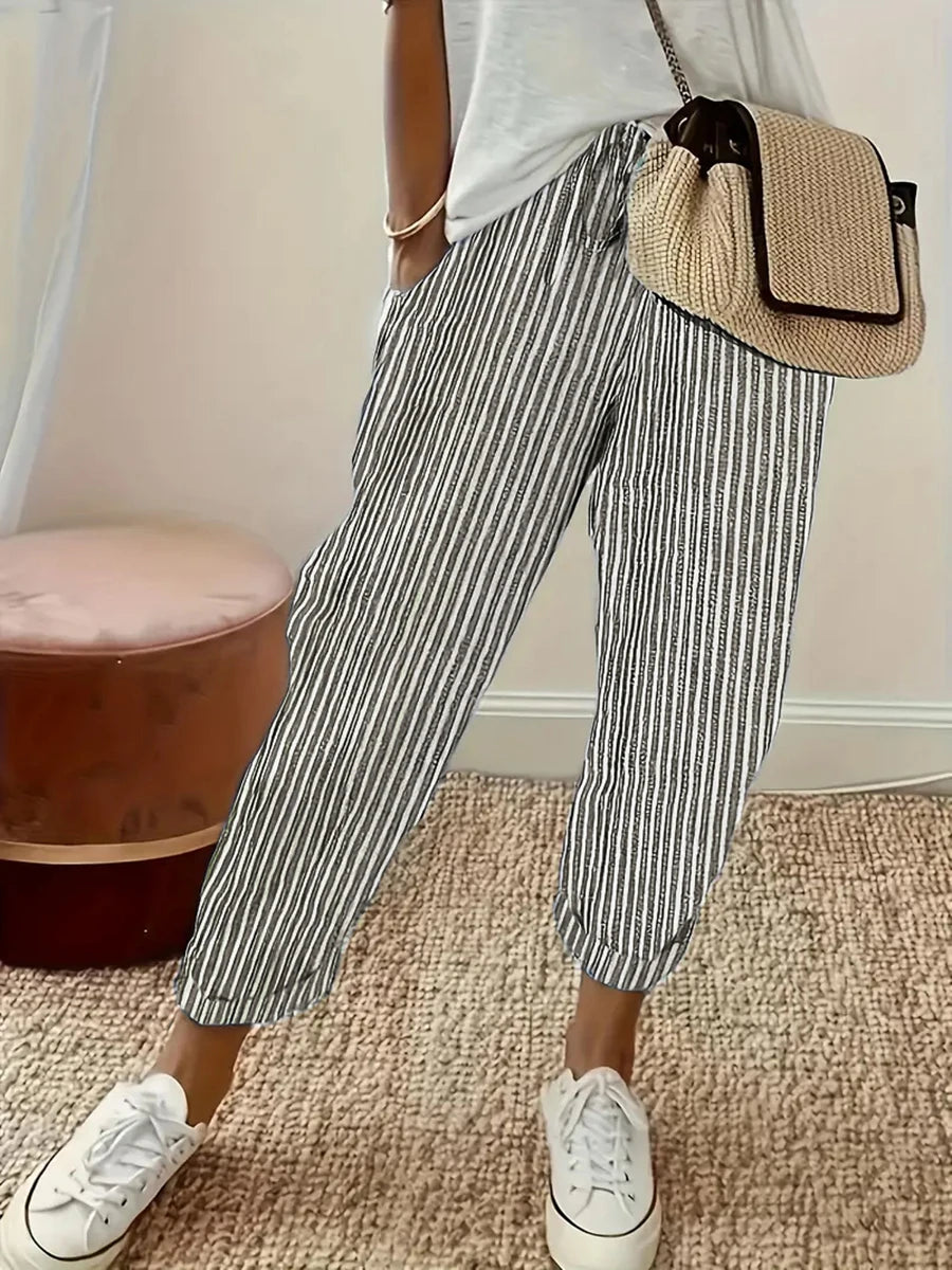 Striped Drawstring Baggy Trousers