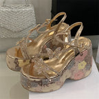 Women Sequin Butterfly Wedge Sandals