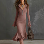 Zipper Lapel Fishtail Dress