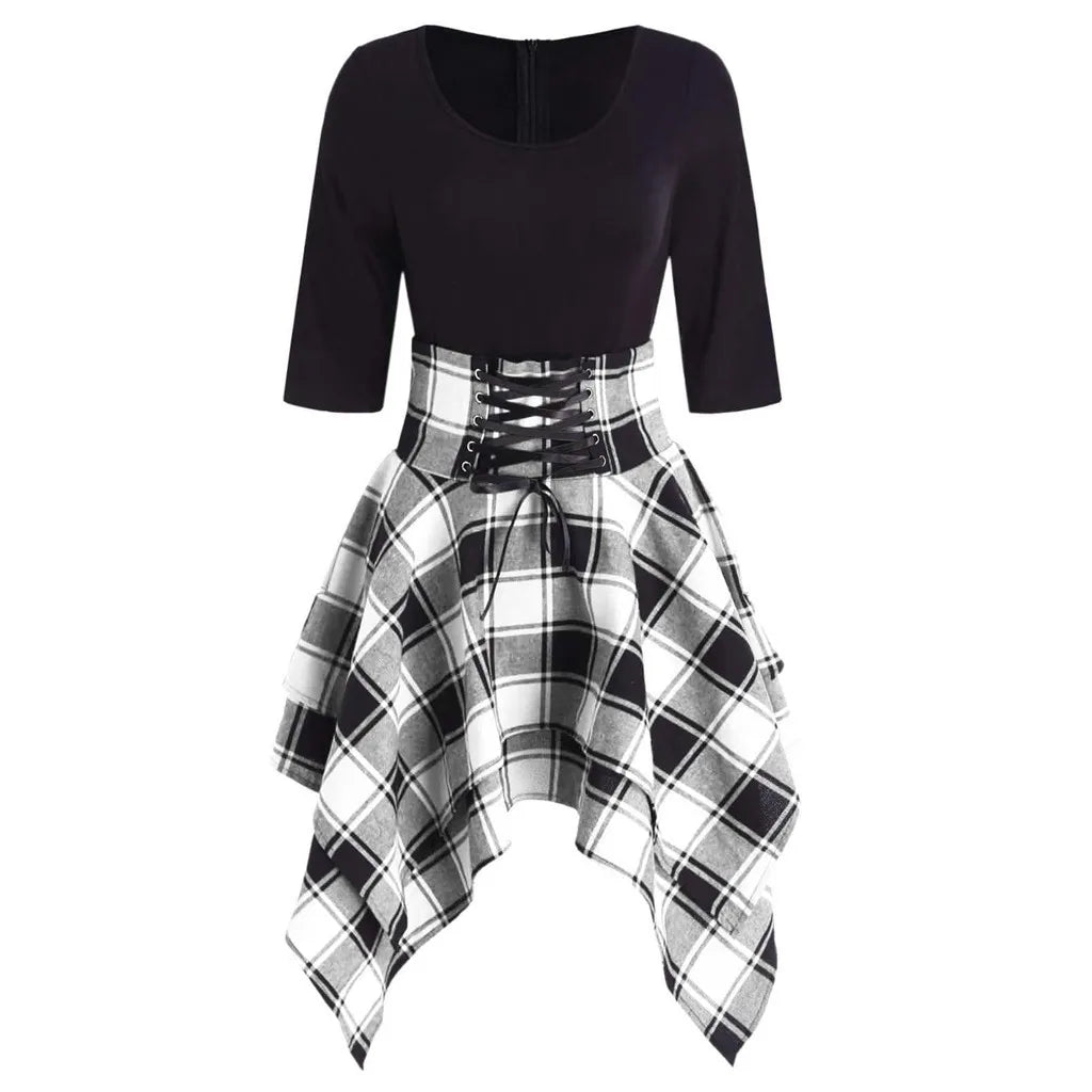 Asymmetrical Plaid Mini Dress