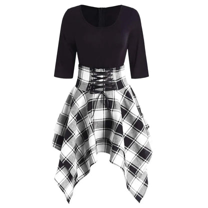 Asymmetrical Plaid Mini Dress
