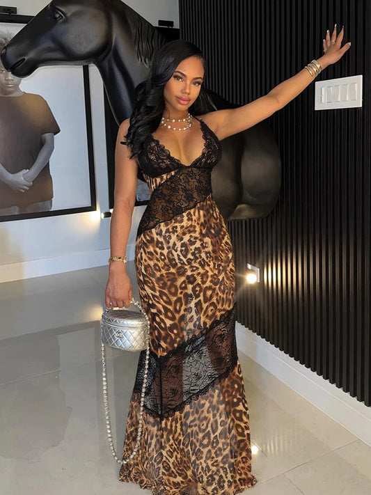 Leopard Print Mermaid Maxi Dress