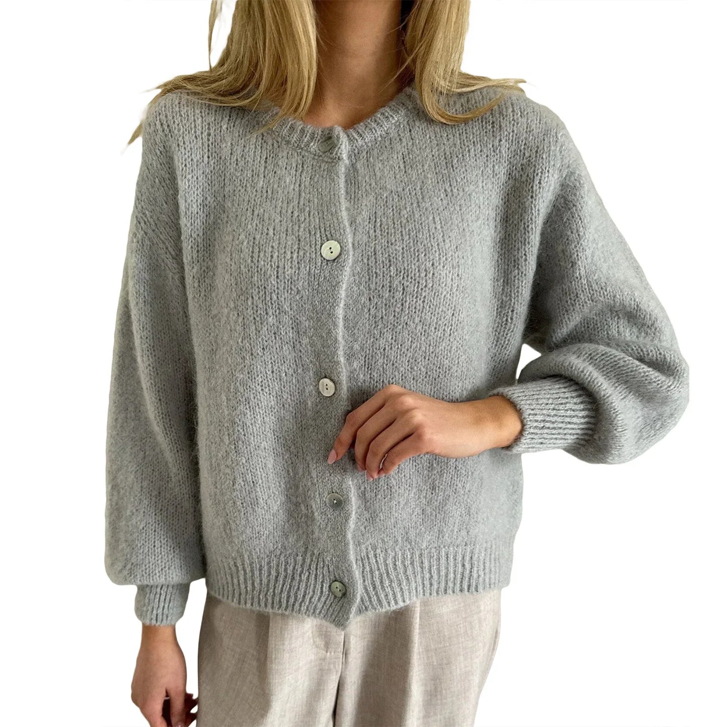 Solid Knit Button Cardigan