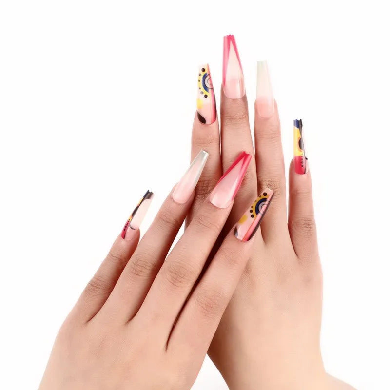 Gradient Wearing Fake Nails Long