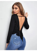 Broadcloth Solid Crew Neck Long Sleeve Top