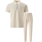 Waffle Zipper Polo Shirt Trousers Set