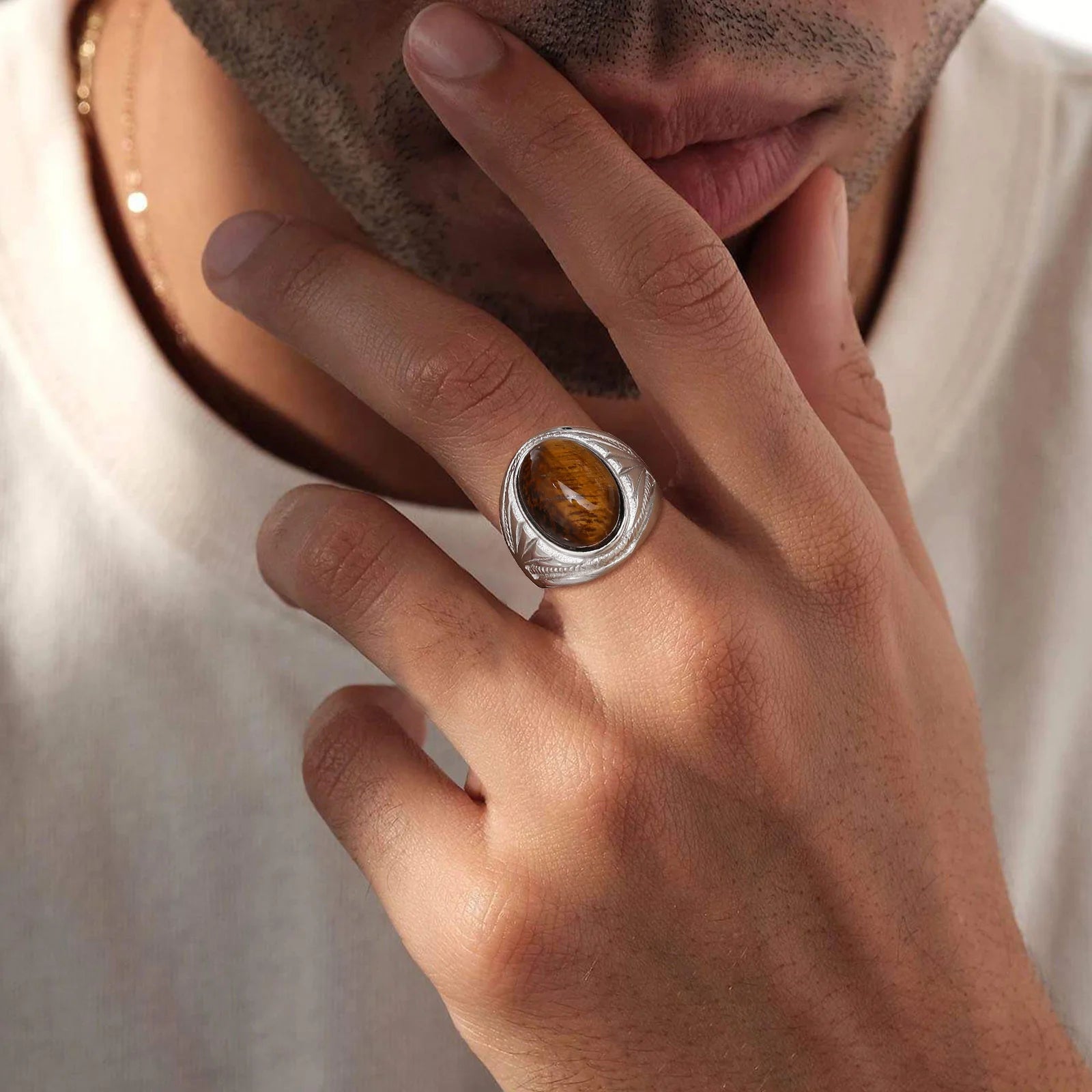 Mprainbow Tiger Eye Ring