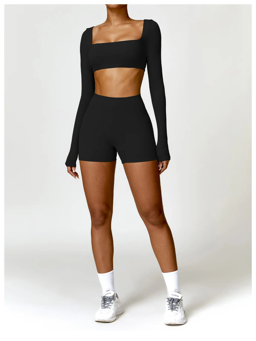 Nylon Solid Long Sleeve Two-Piece Yoga Set