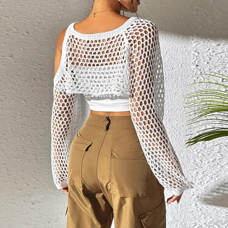 Hollow-Out Cropped Sweater