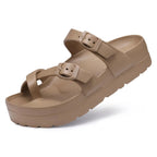 Women Buckle Platform Slides