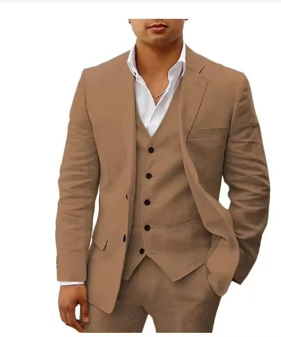 Linen Three-Piece Beach Wedding Tuxedo