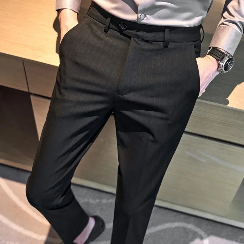 Black Striped British Suit Trousers
