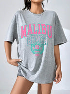 Malibu Beach Letter Print T-Shirt
