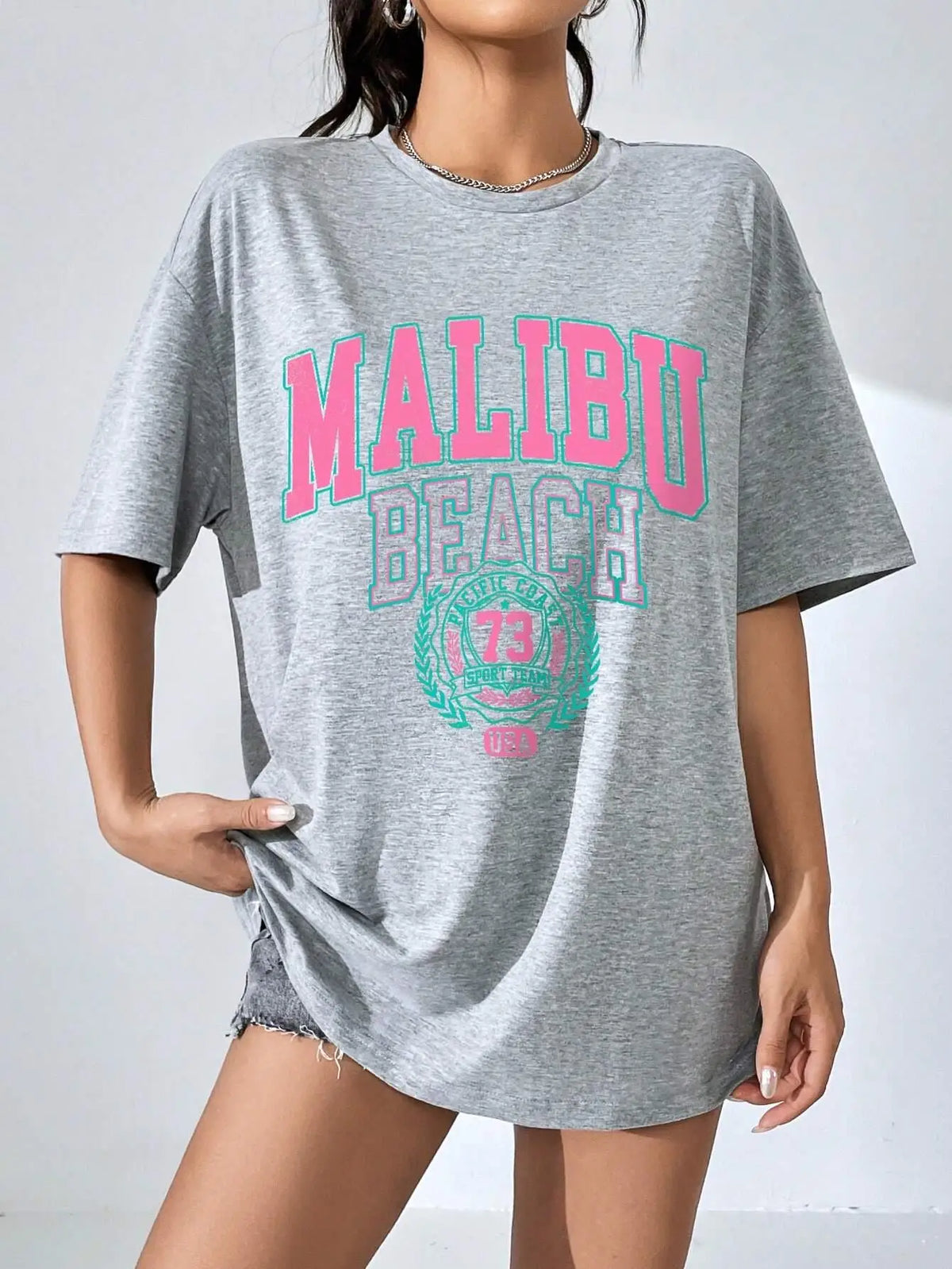 Malibu Beach Letter Print T-Shirt