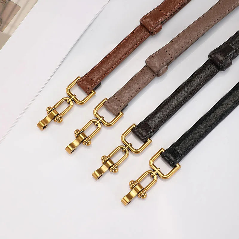 Korean Slim Genuine Leather Belt with Gold Buckle