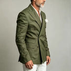 Linen Peak-Lapel Double-Breasted Blazer