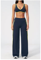 Nylon Striped Sleeveless True-To-Size Fit Two-Piece Yoga Set