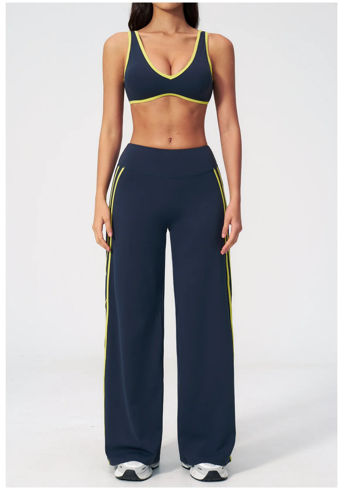 Nylon Striped Sleeveless True-To-Size Fit Two-Piece Yoga Set