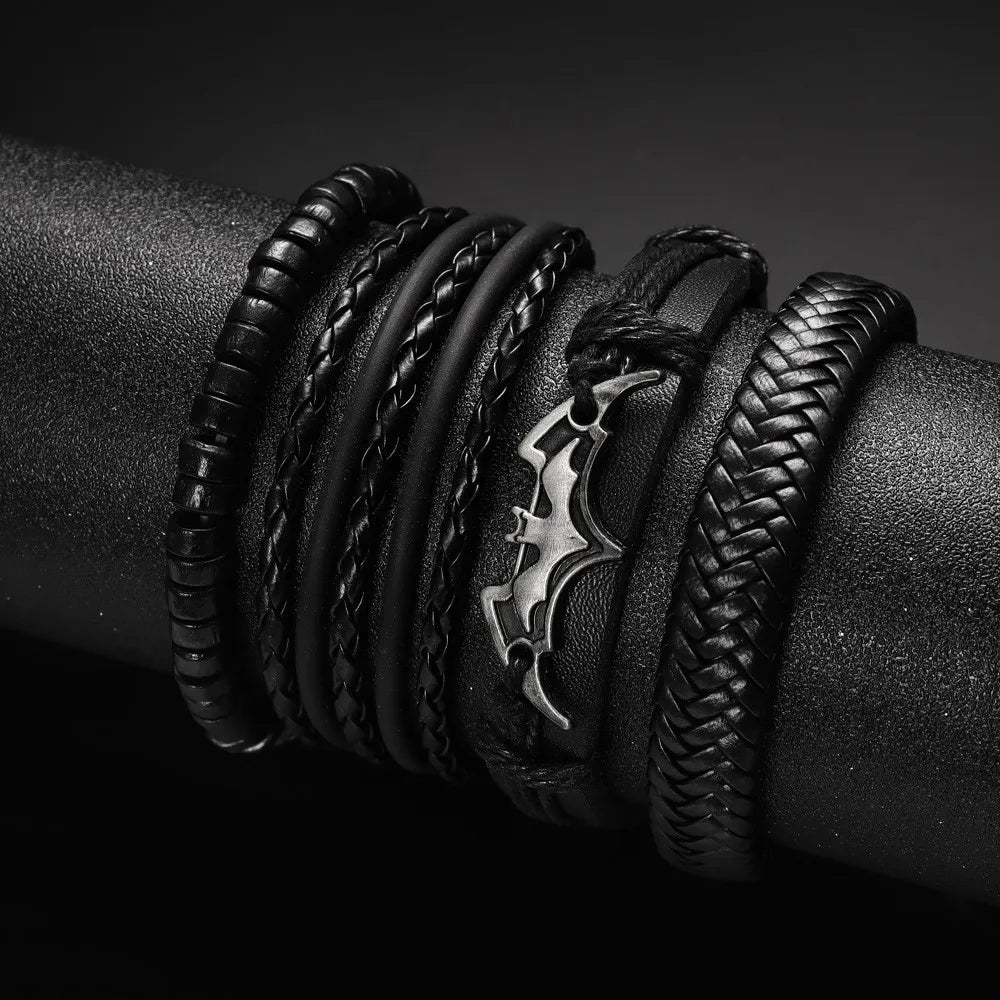 Black Leather Beaded Bracelet