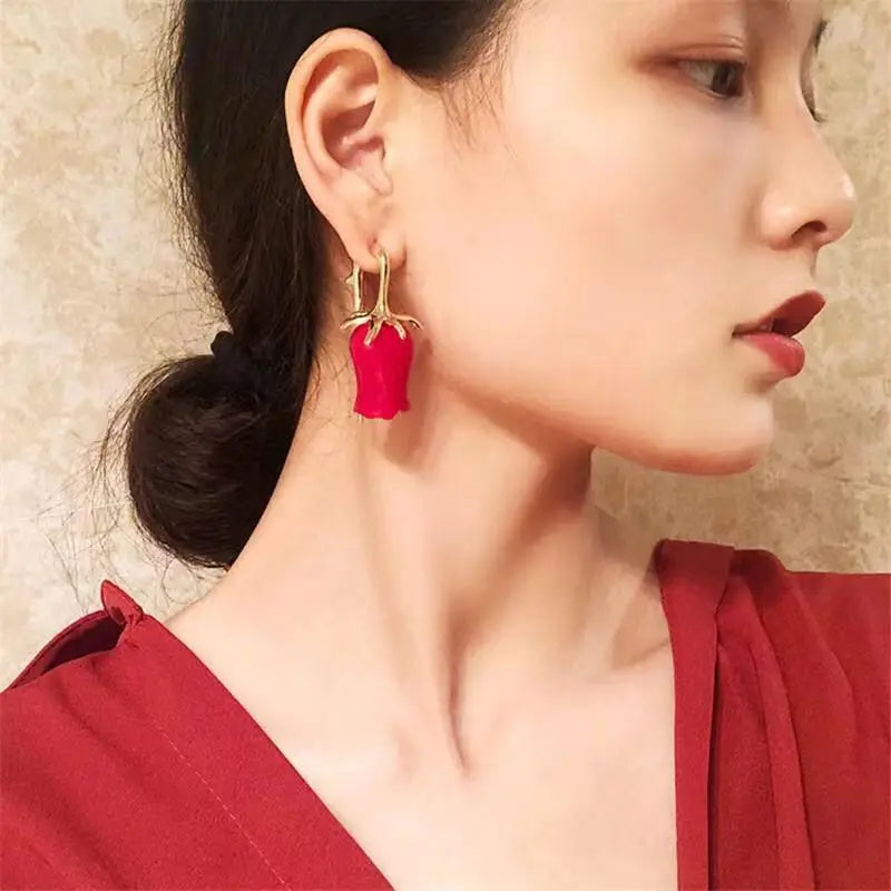 Big Red Rose Earrings