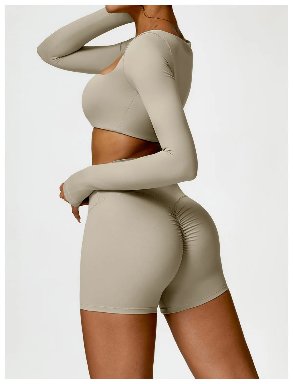 Nylon Solid Long Sleeve Two-Piece Yoga Set