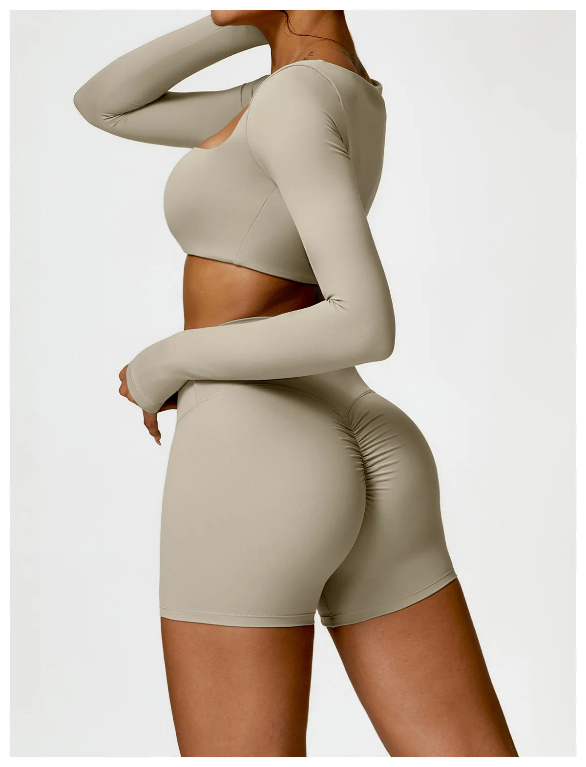 Nylon Solid Long Sleeve Two-Piece Yoga Set