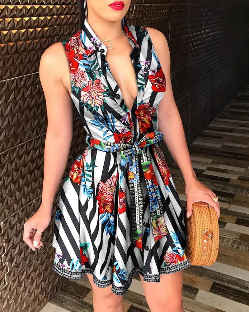 Sleeveless Printed Silk Dress