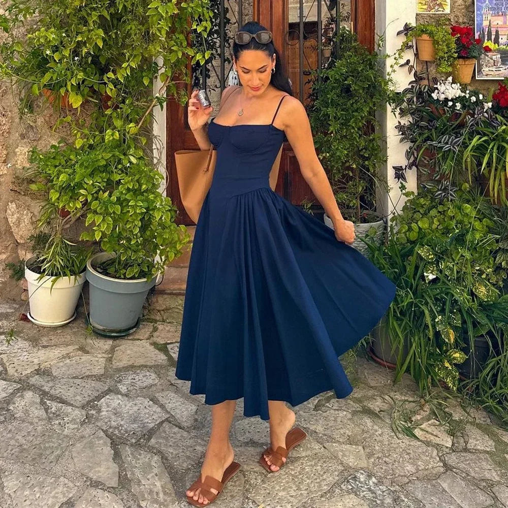 Elegant Spaghetti Strap Midi Dress