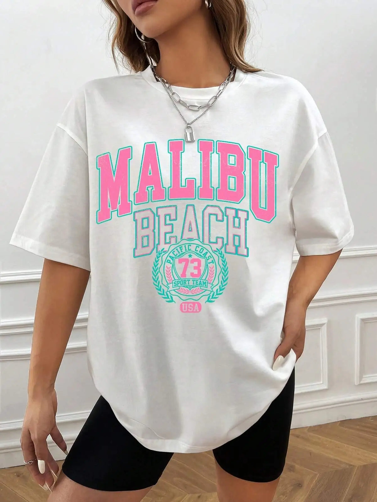 Malibu Beach Letter Print T-Shirt