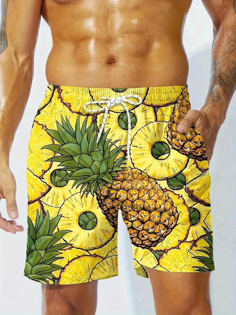 Pineapple 3D Print Swim Trunks