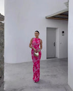 Sleeveless Floral Embroidered Maxi Dress