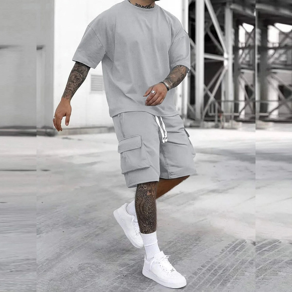 Multi-Pocket Cargo Pants T-Shirt Set