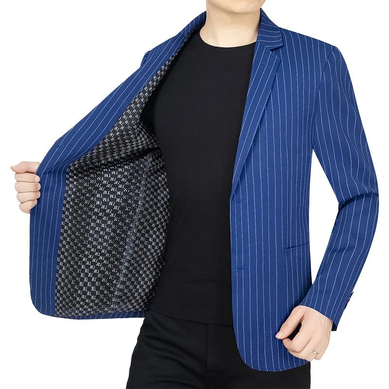 Thin-Stripe Notch-Collar Suit Blazer