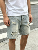 Light Wash Ripped Denim Shorts
