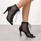 Lace-Up Mesh Stiletto Sandals