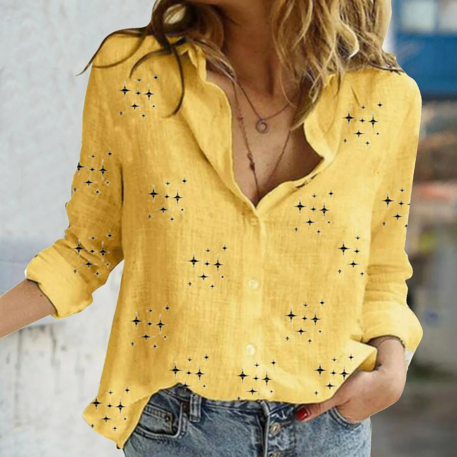 Women Loose Turn-Down Collar Shirt