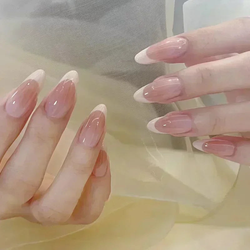 French Tip Fake Nails Almond