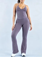 Nylon Solid Sleeveless True-To-Size Fit Two-Piece Yoga Set