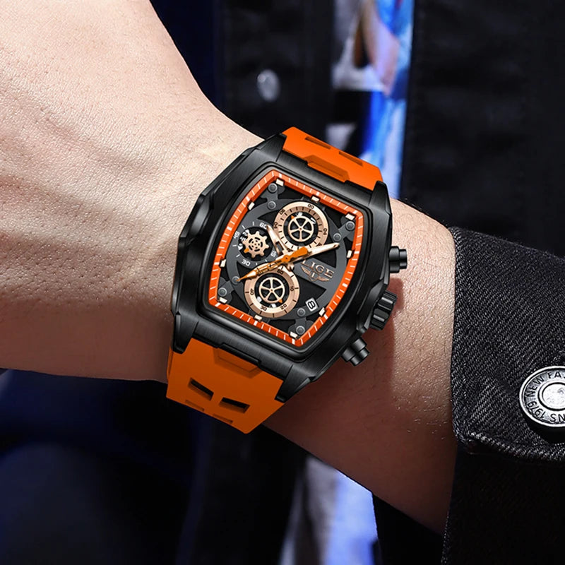 LIGE Square Chronograph Silicone Watch