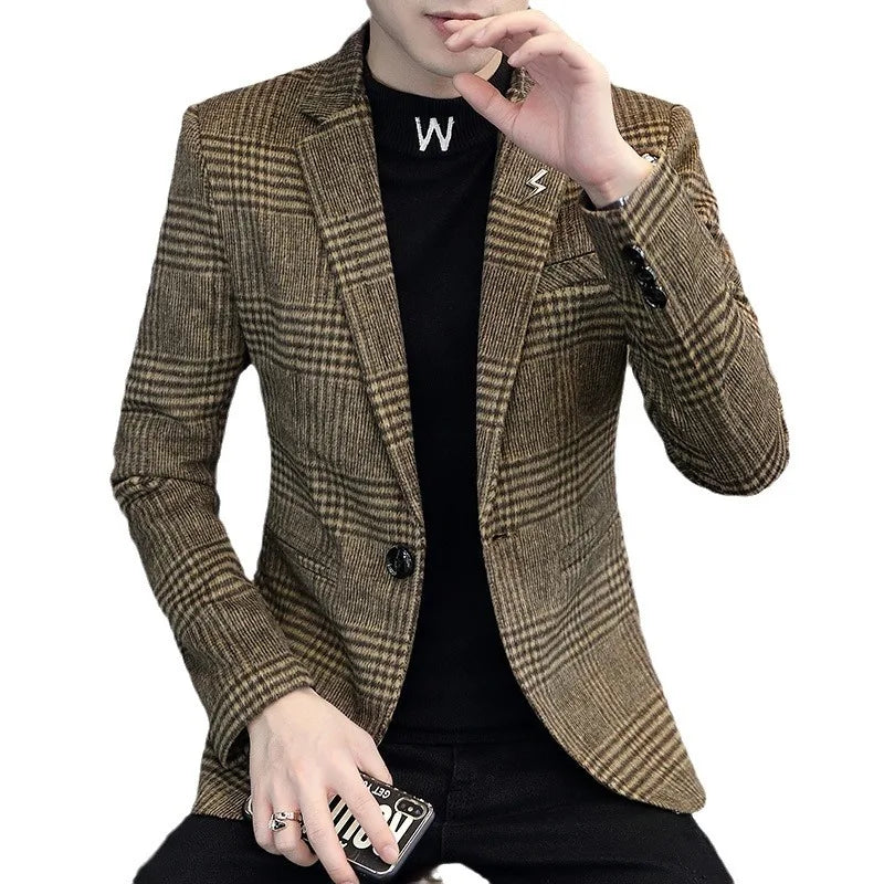 KIDWHXR Retro Plaid Casual Blazer
