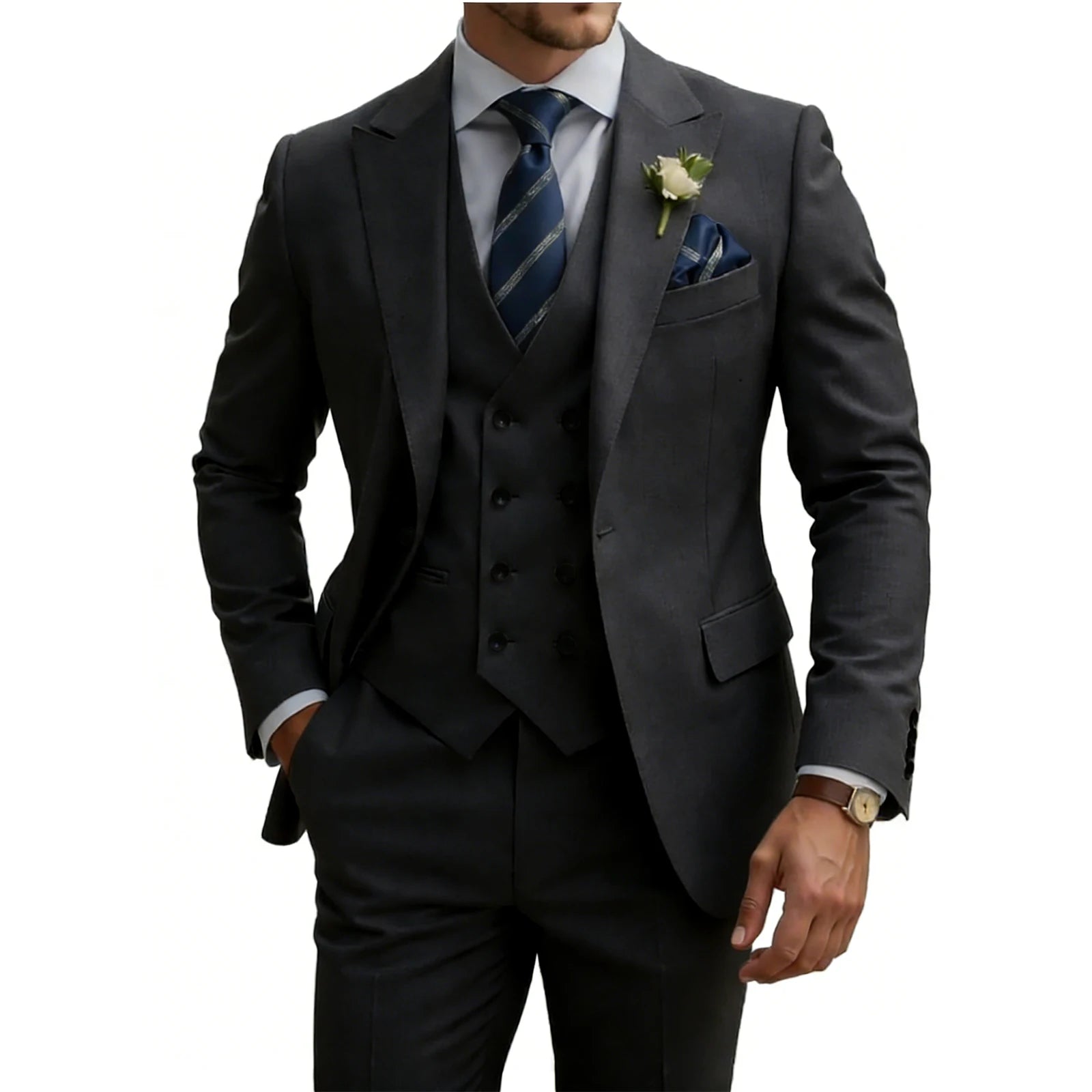 Three-Piece Double-Breasted Formal Tuxedo