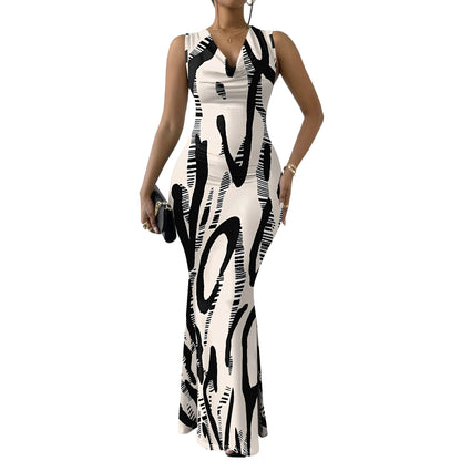 Women's Colorful Geometric Off-Shoulder Maxi Dress