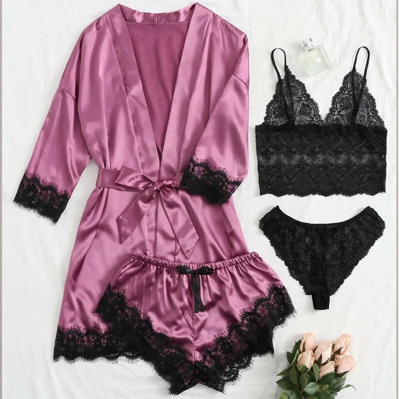 4PCS Woman Bathrobe Set