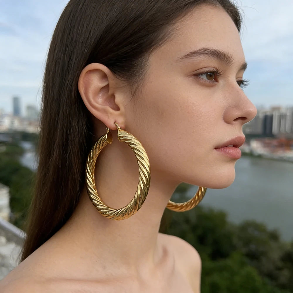 Gold Twisted Hoop Earrings